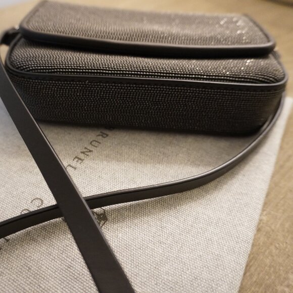 Brunello Cucinelli Monili Crossbody Bag Gunmetal Monili Charcoal Gray Leather - Picture 11 of 12
